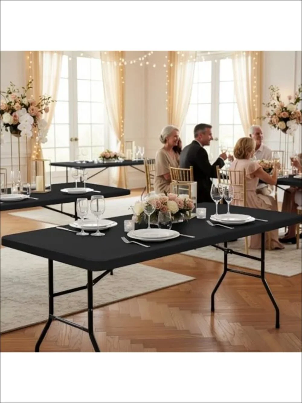 6ft Fitted Tablecloth Rectangle 6-Pack Elastic Corners Reusable Polyester